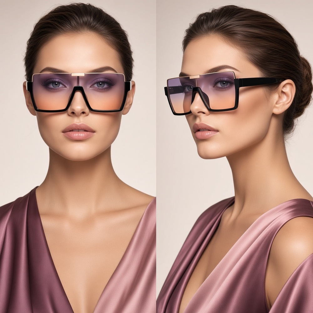 Oversized Square Shield Sunglasses Women Purple Peach Sunset Gradient Lens Gafas